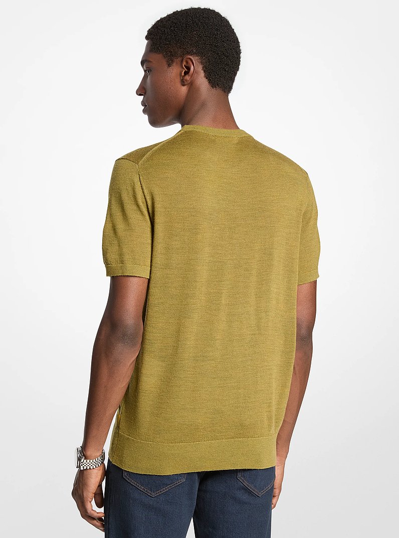 Wool Short-Sleeve Sweater in PISTACHIO HEATHER | Michael Kors