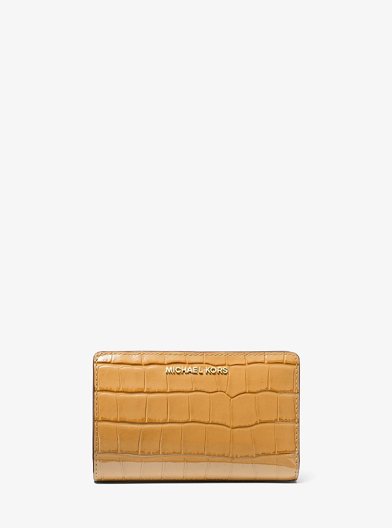 Empire Medium Crocodile Embossed Patent Leather Wallet in PALE