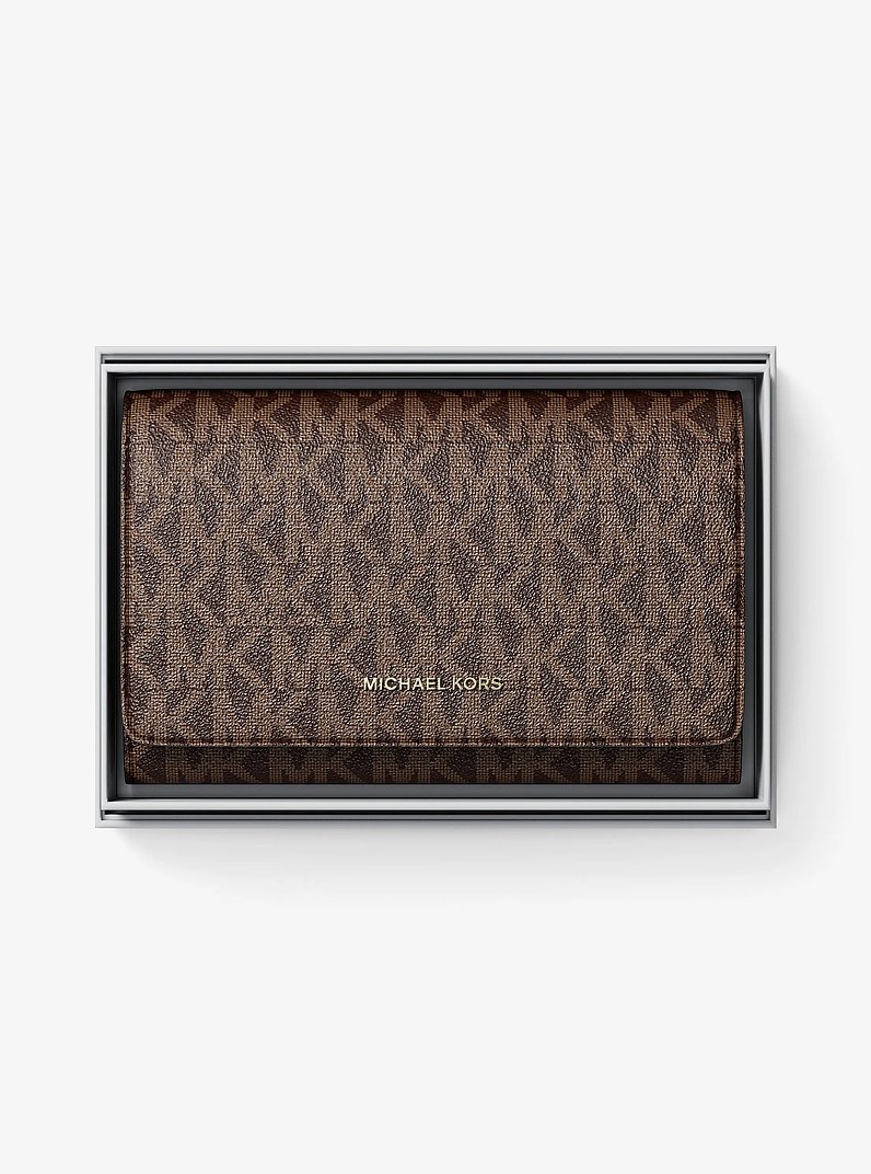 Jet Set Large Signature Logo Wallet in BRN/ACORN | Michael Kors