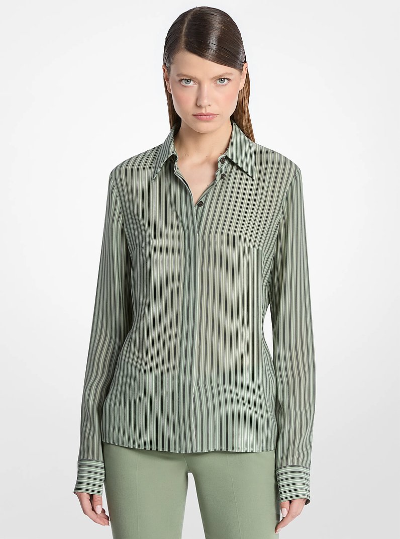 Camisa Hansen de crep&eacute; de seda a rayas in VERDECELAD&Oacute;N | Michael Kors