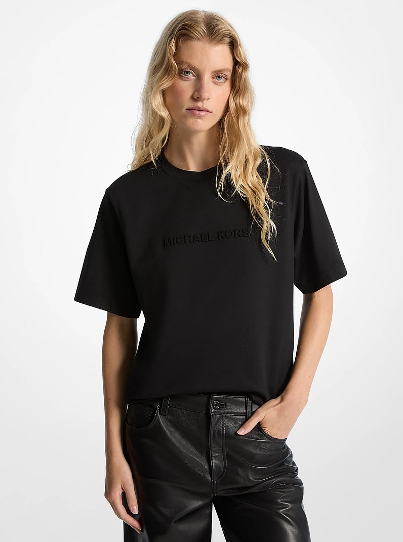Logo Embossed Cotton T-Shirt in BLACK | Michael Kors