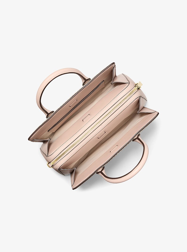 Laila Medium Signature Logo Satchel in VANILLA/SOFT PINK | Michael Kors