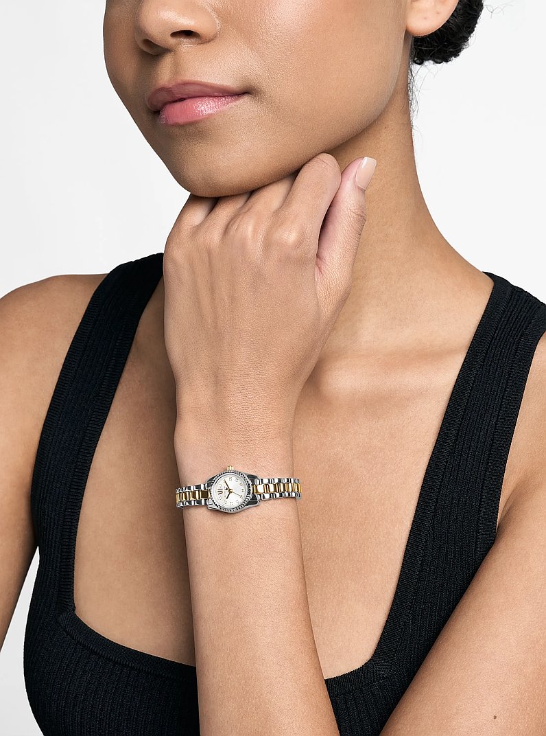 Micro Lexington Pav&eacute; Two-Tone Watch in TWO TONE | Michael Kors