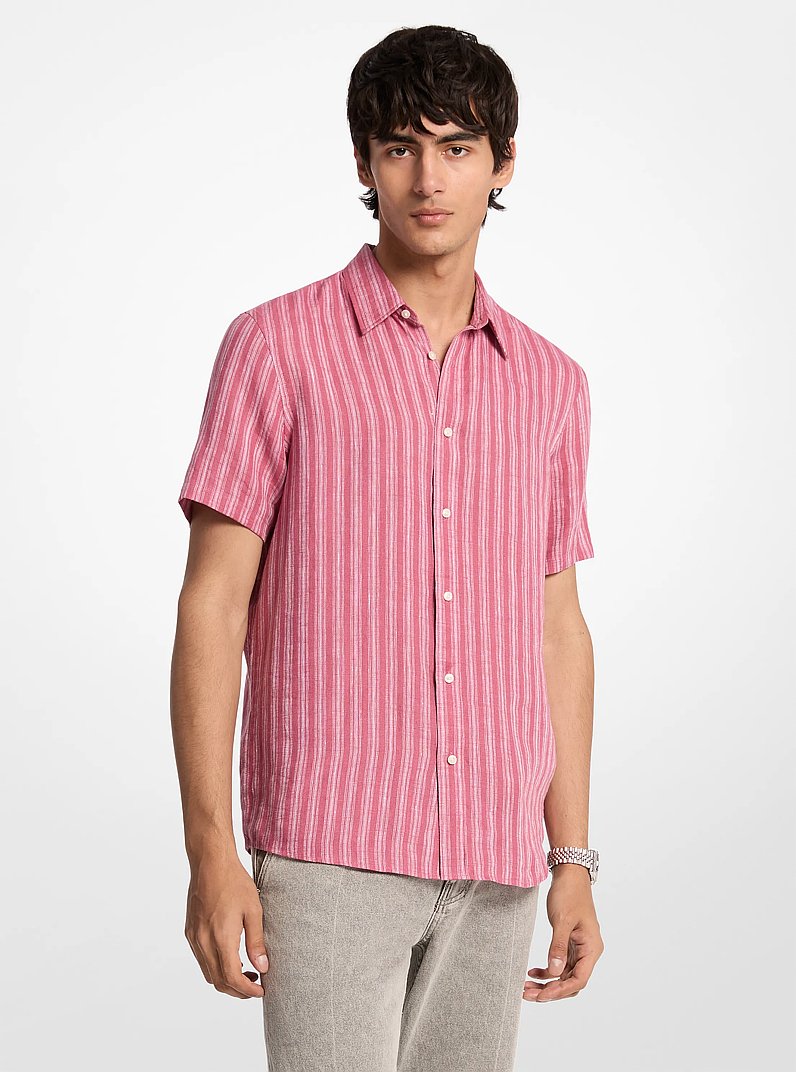 Striped Linen Shirt in ROSEWOOD | Michael Kors