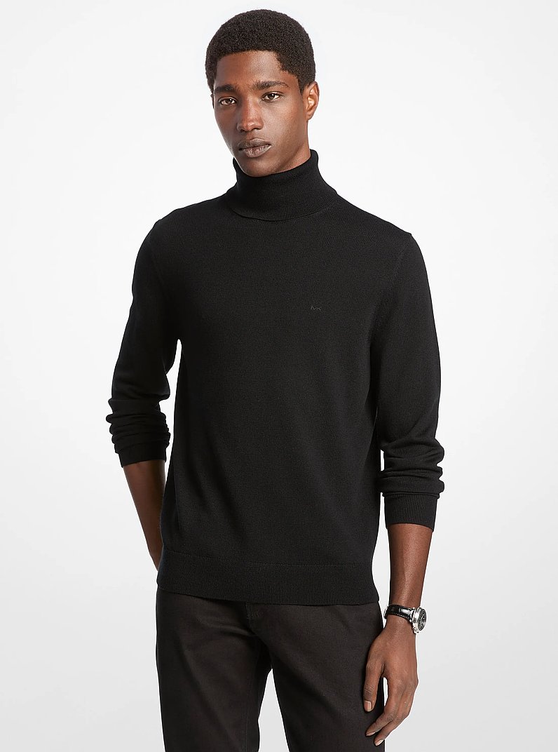 Wool Turtleneck Sweater in BLACK | Michael Kors