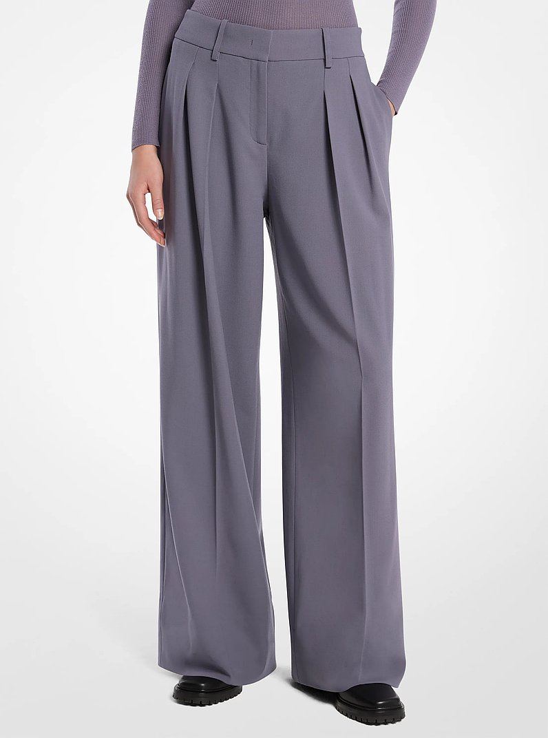 Stretch Wool Pleated Slouch Trousers in IRIS | Michael Kors