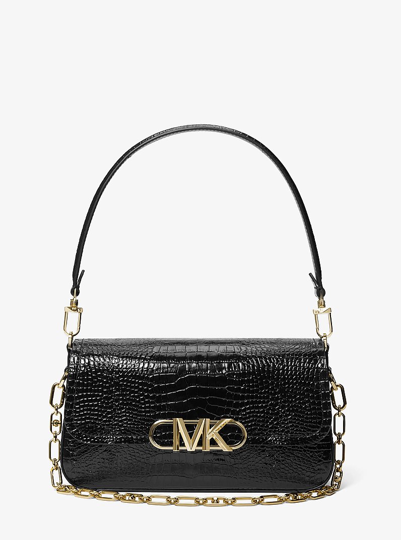 Parker Medium Crocodile Embossed Leather Shoulder Bag in BLACK | Michael Kors
