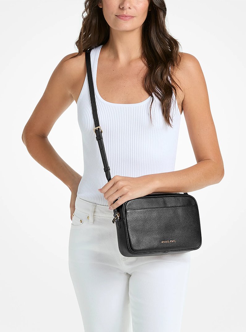 Jet Set Pebbled Leather Camera Crossbody Bag in BLACK | Michael Kors