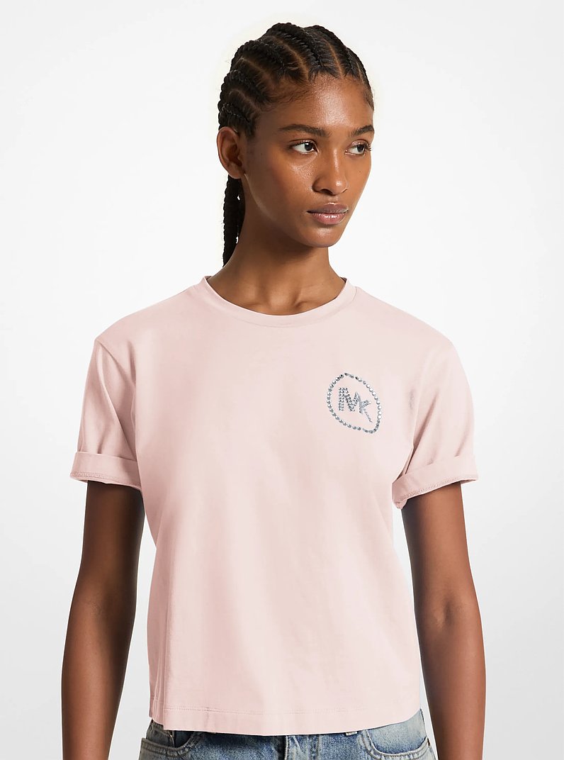 T-shirt en coton biologique &agrave; logo &agrave; ornements in ROSE POUDR&Eacute; | Michael Kors