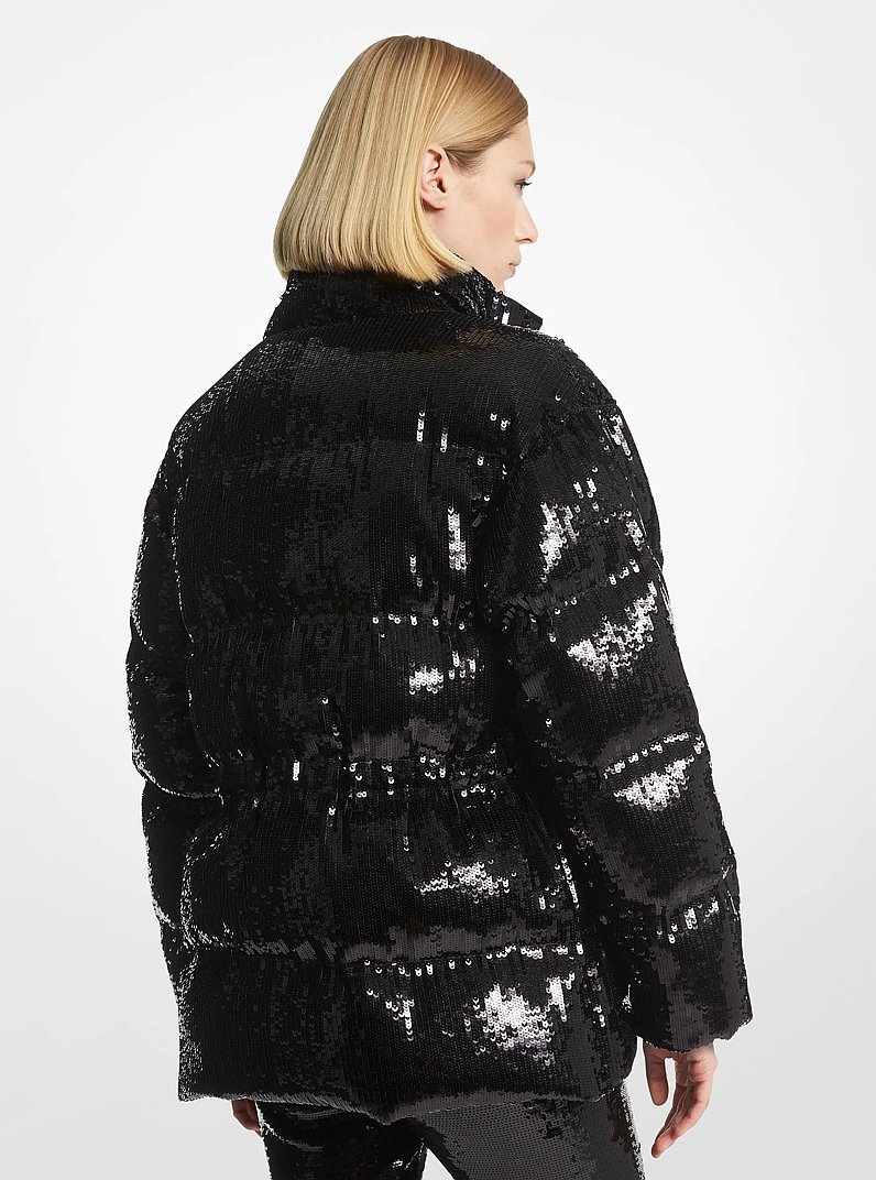 Sequined Cir&eacute; Quilted Puffer Jacket
