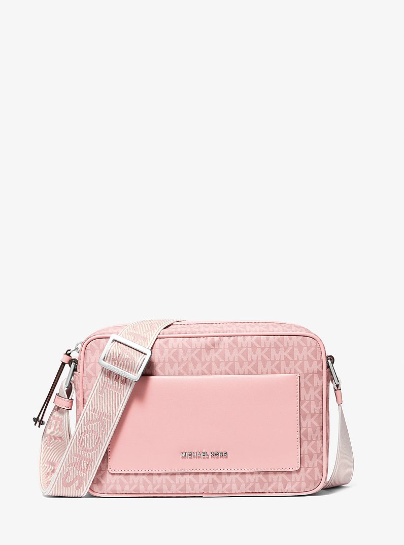 Jet Set Large Signature Logo Print Woven Crossbody Bag in SMOKEY ROSE | Michael Kors