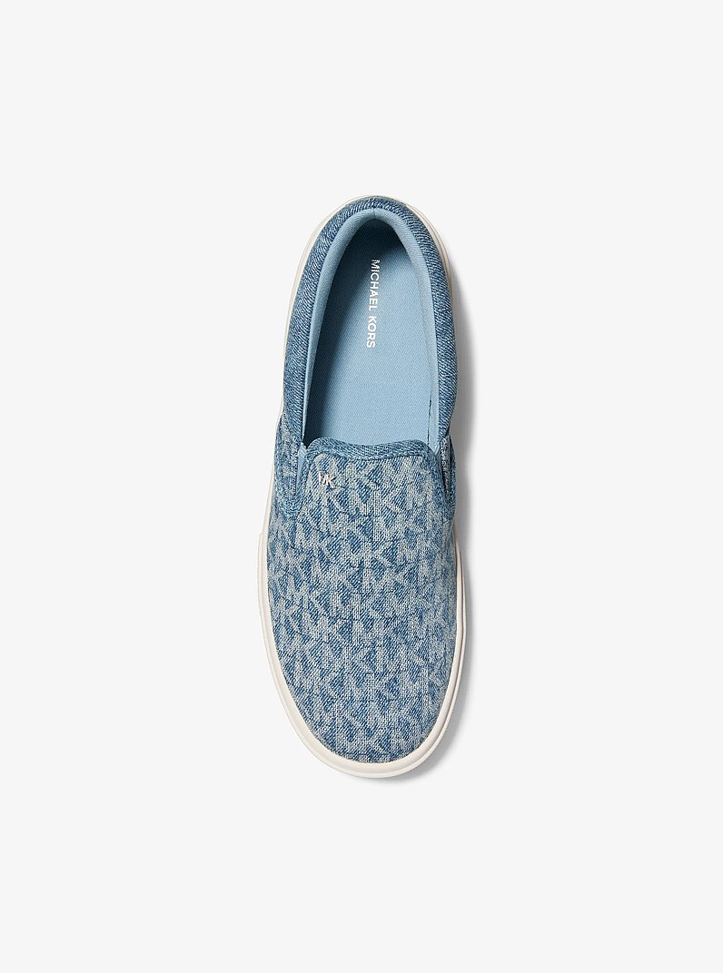 Eddie Signature Logo Print Denim Slip-On Sneaker in NEW HRZN WSH | Michael Kors