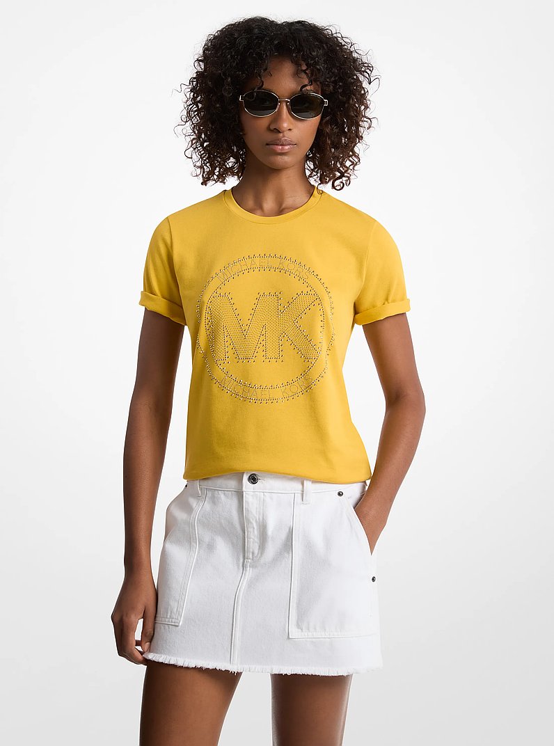 T-shirt en jersey de coton biologique avec logo &agrave; boutons in JAUNE MARGUERITE | Michael Kors