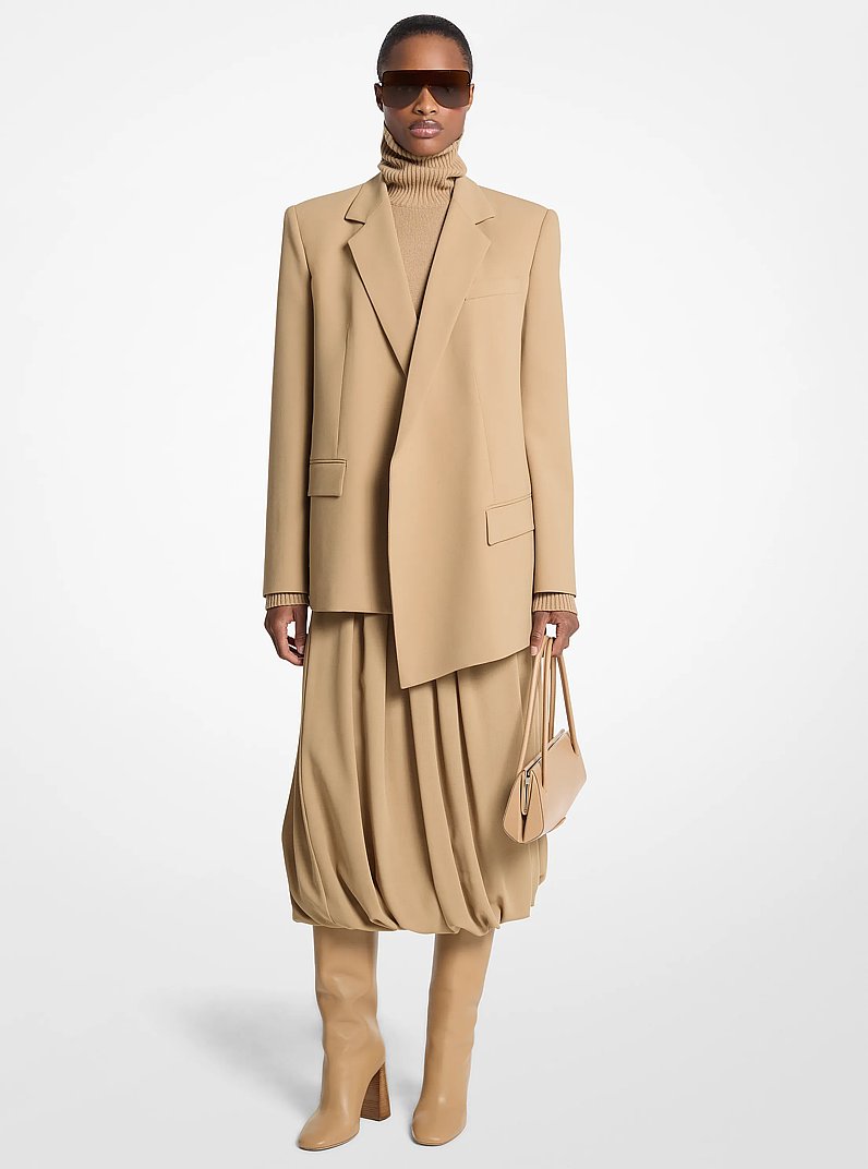 Stretch Wool Crepe Asymmetric Blazer in FAWN | Michael Kors