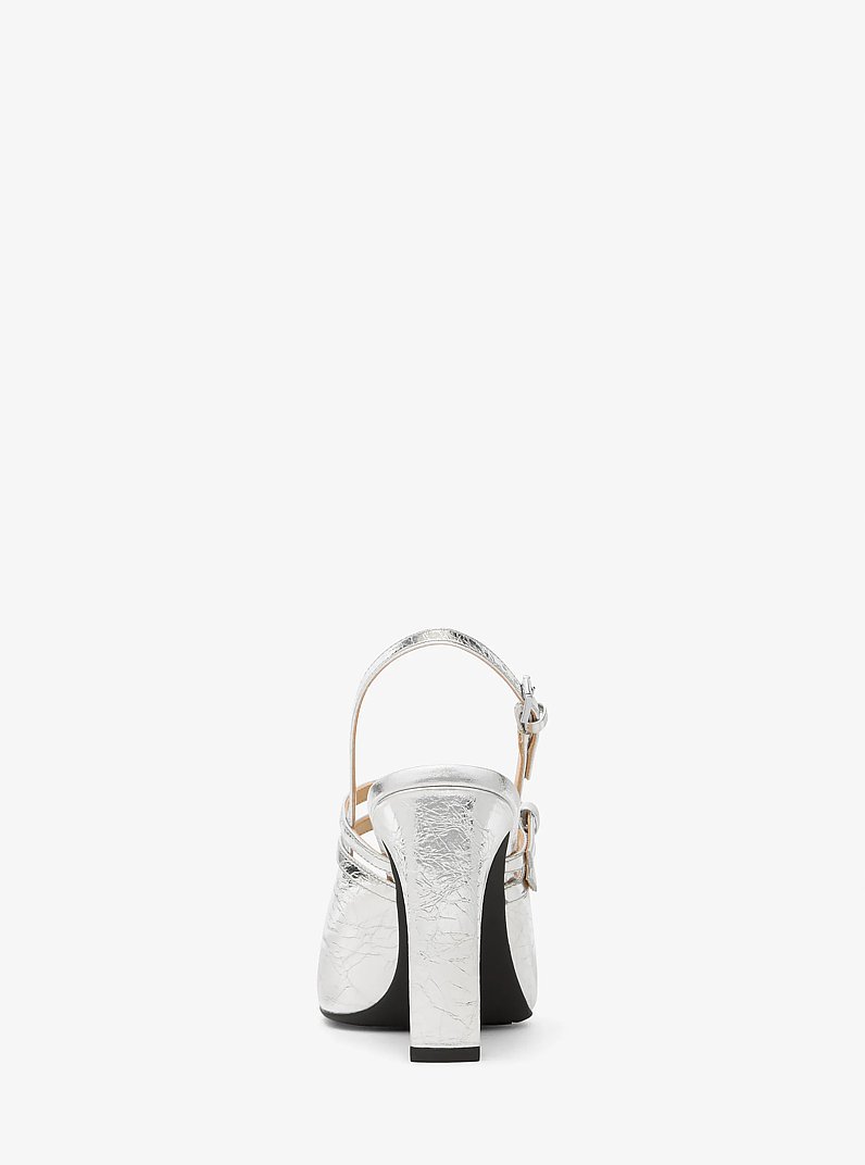 Matilda Crackled Metallic Leather Slingback Mary Jane Pump in SILVER | Michael Kors