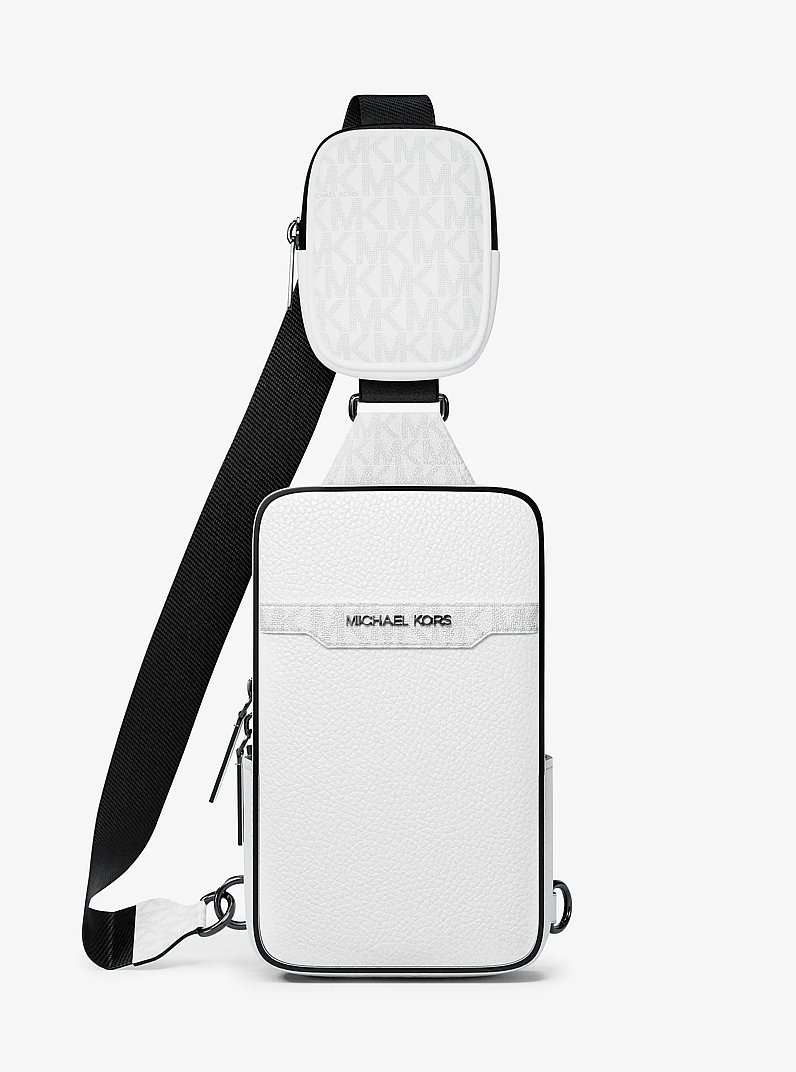 Sac &agrave; une bretelle avec pochette Cooper de taille moyenne en cuir grain&eacute; et &agrave; logo Signature in BLANC &Eacute;CLATANT | Michael Kors