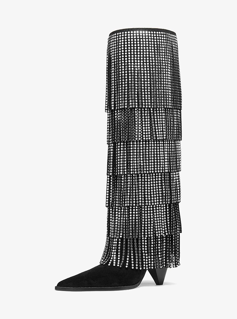 Bota Jayla de piel con adornos y flecos in NEGRO | Michael Kors