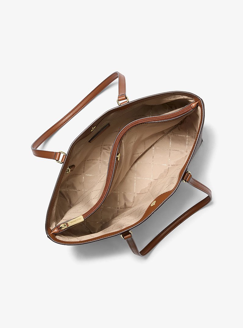 Sheila Large Signature Logo and Metallic Tote Bag in BROWN | Michael Kors