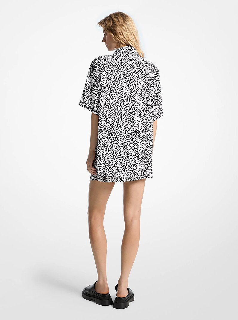 Cheetah Print Satin Camp Shirt in BLACK/WHITE | Michael Kors