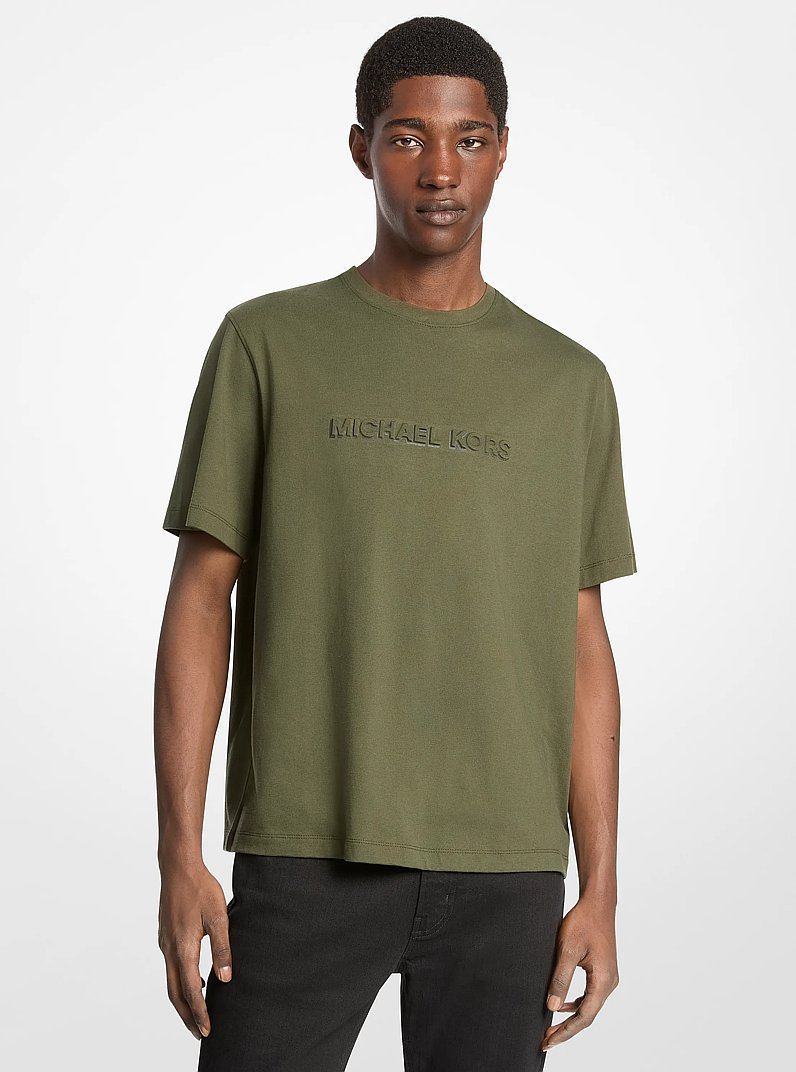 Logo Embossed Cotton Jersey T-Shirt in IVY | Michael Kors