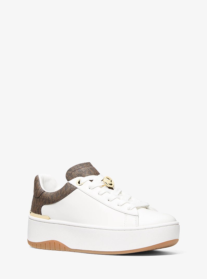 Sneaker Dottie in pelle e stampa logo con plateau in MARRONE | Michael Kors