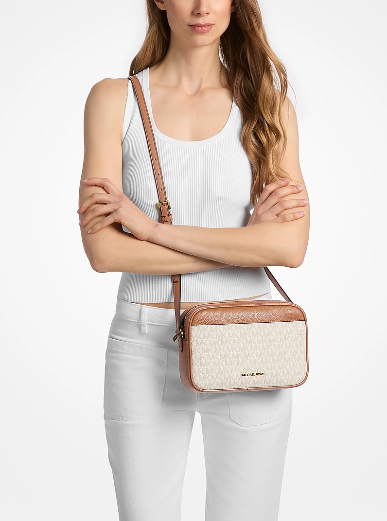 Jet Set Travel Large Signature logo Camera Crossbody Bag in VANILLA | Michael Kors