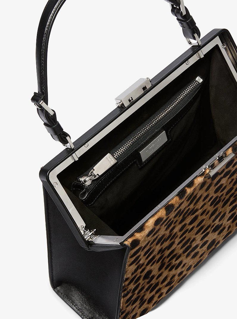 Simone Cheetah Print Calf Hair Satchel in CAPPUCCINO | Michael Kors