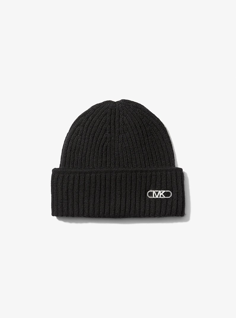 Ribbed Stretch Wool Beanie Hat in BLACK | Michael Kors