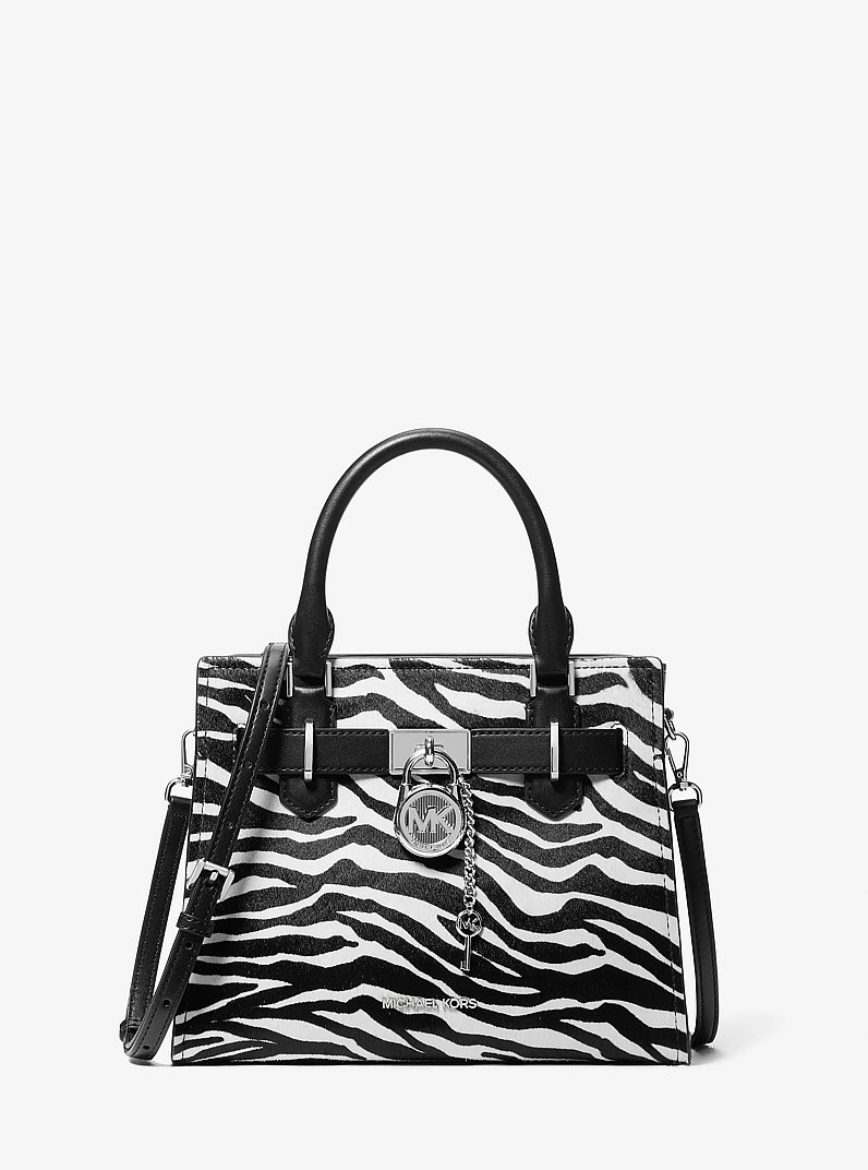 Petit sac &agrave; main Hamilton en poils de veau &agrave; imprim&eacute; de z&egrave;bre in NOIR | Michael Kors