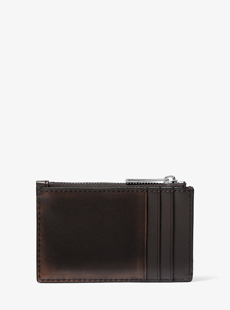 Hudson Burnished Leather Card Case in CHOCOLATE | Michael Kors