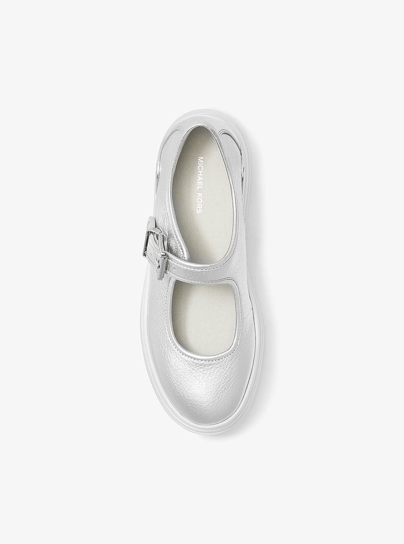 Zapatilla Hayes de piel metalizada con silueta Mary Jane in PLATEADO | Michael Kors