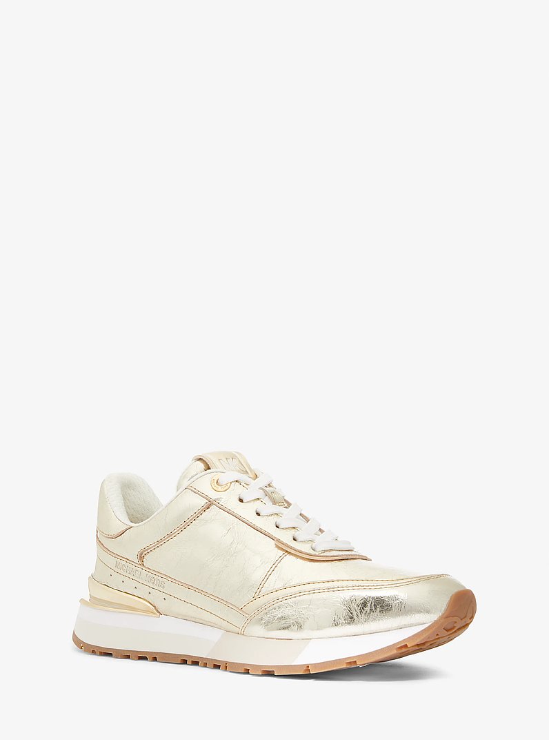 Nova Crackled Metallic Leather Trainer in PALE GOLD | Michael Kors