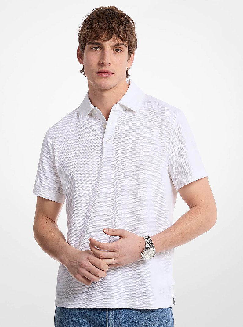 Polo in maglia di cotone stretch con punto bolle in BIANCO | Michael Kors