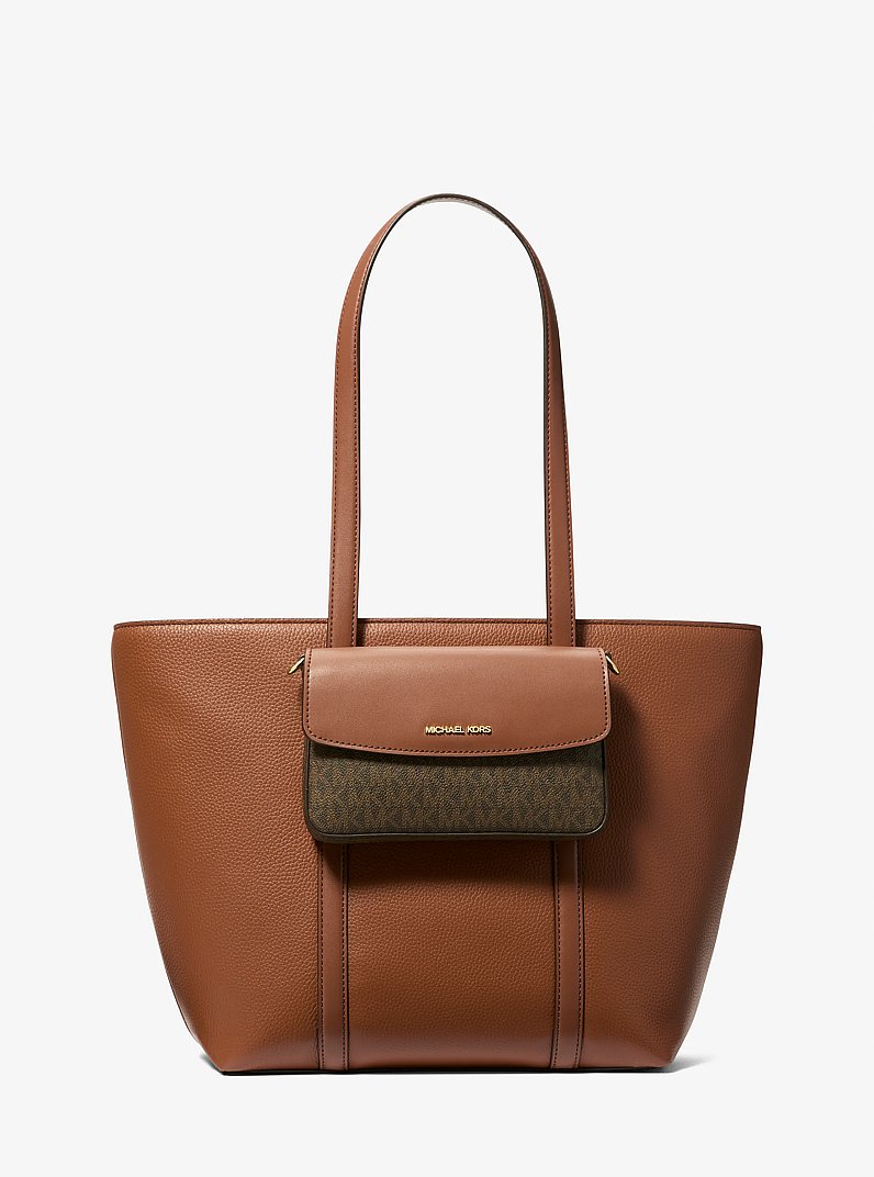 Jet Set 2-in-1 Pebbled Leather and Logo Tote Bag in LUGGAGE - Sale