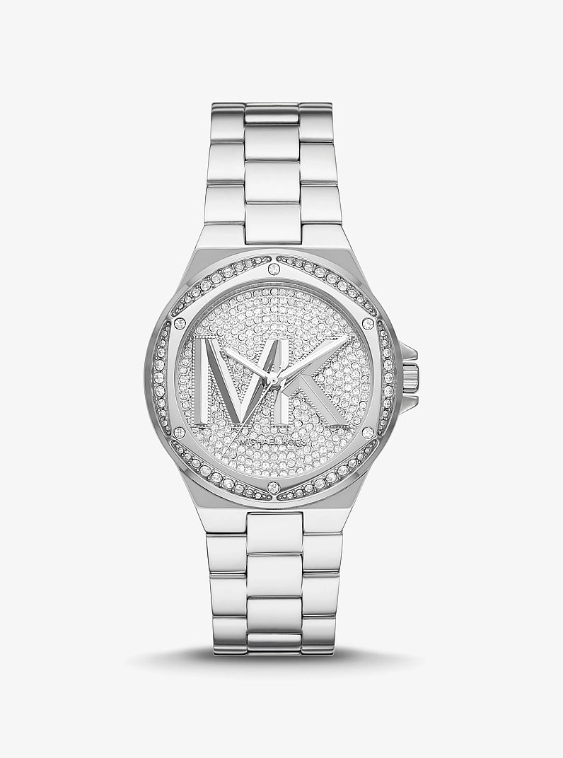 Lennox Pav&eacute; Logo Silver-Tone Watch