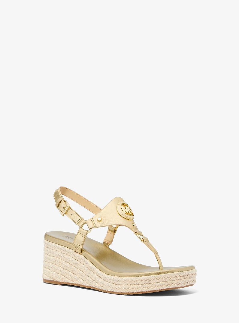 Sandalo con zeppa Casey in pelle metallizzata