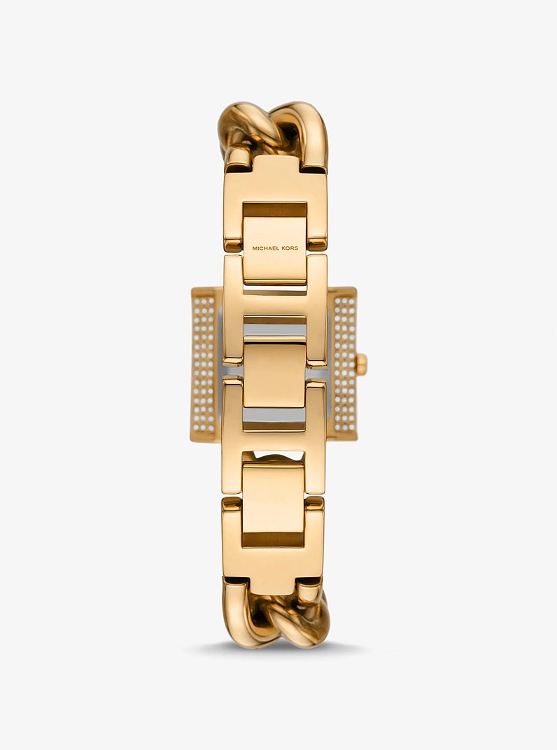 Mini Lock Pav&eacute; Gold-Tone Chain Watch in GOLD | Michael Kors