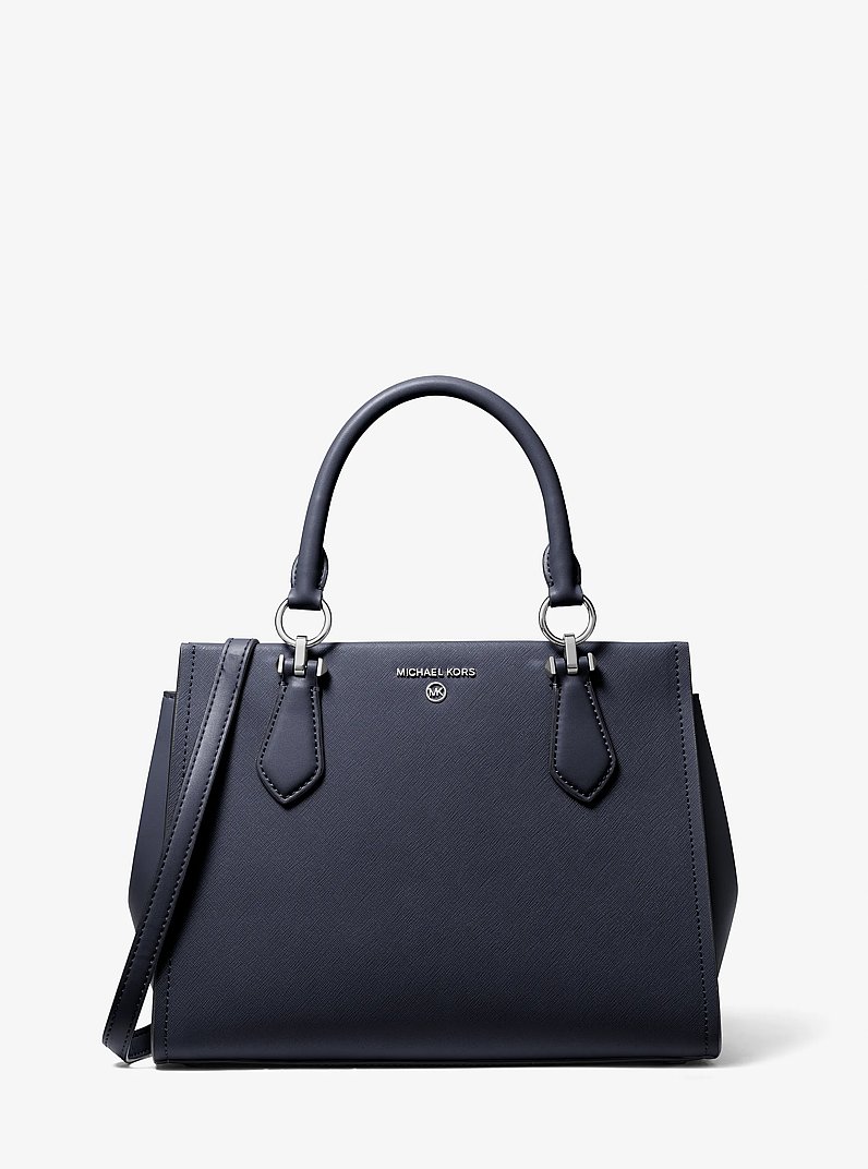 Marilyn Medium Saffiano Leather Satchel in NAVY | Michael Kors