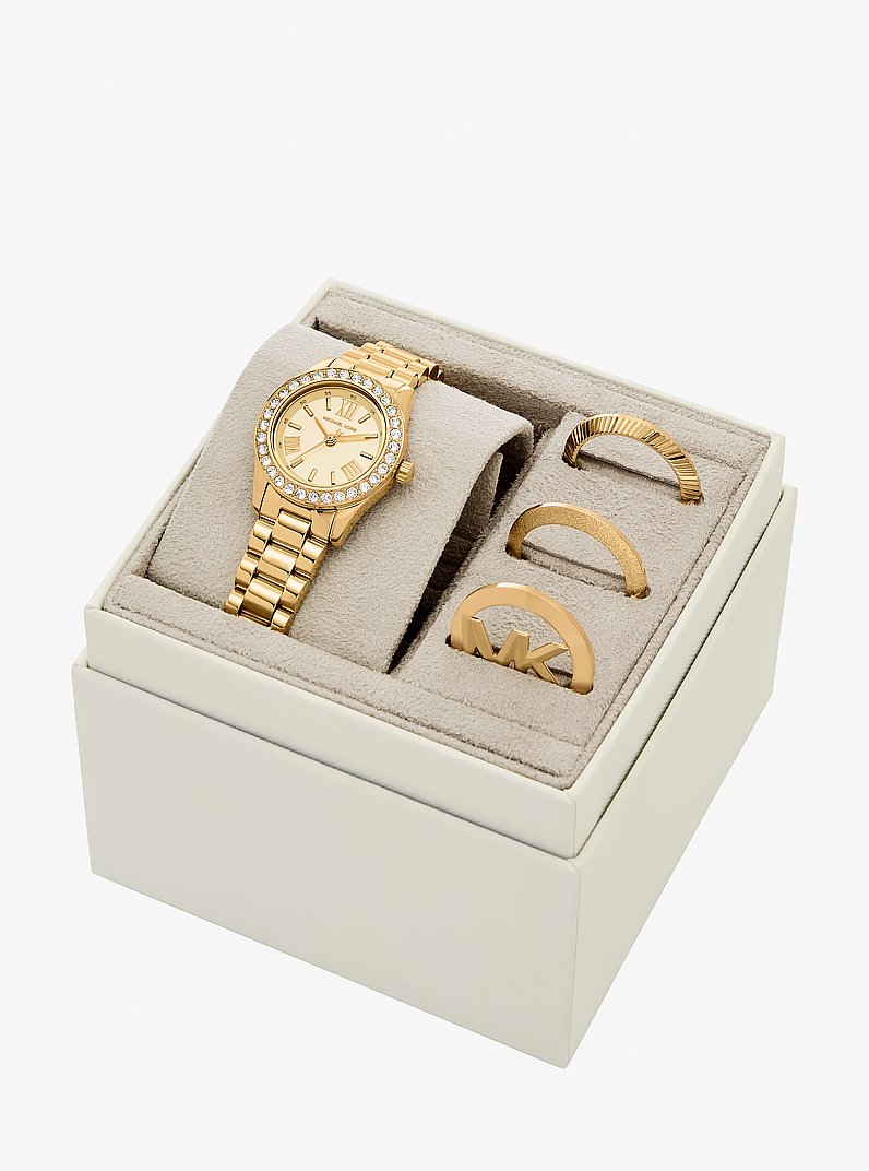 Lexington Brushed Gold-Tone Watch Gift Set in GOLD | Michael Kors