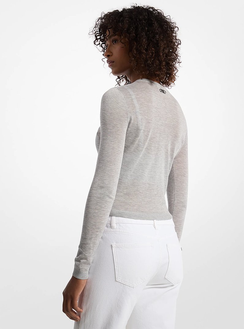 Tencel Blend Cropped Cardigan and Bra Top in PEARL GREY | Michael Kors