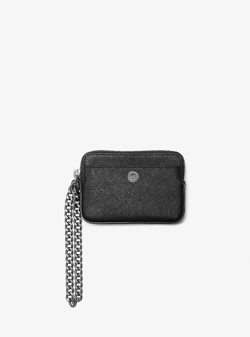 Medium Saffiano Leather Chain Card Case in BLACK | Michael Kors