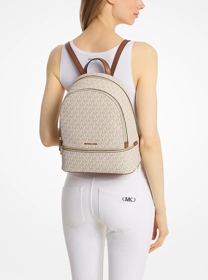 Rhea Medium Signature Logo Backpack in VANILLA | Michael Kors
