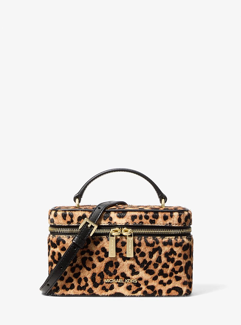 Vivi Small Leopard Print Calf Hair Vanity Crossbody Bag in CAMEL MLT | Michael Kors