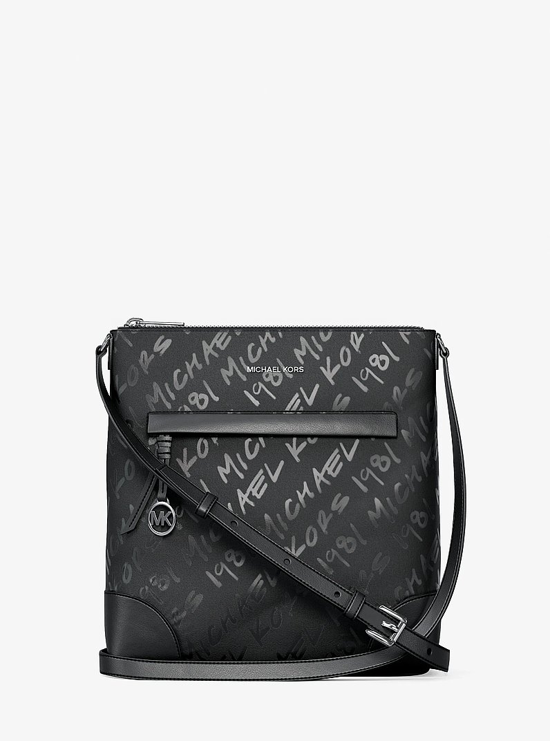 Prescott Small Logo Printed Nylon Crossbody Bag in BLACK | Michael Kors