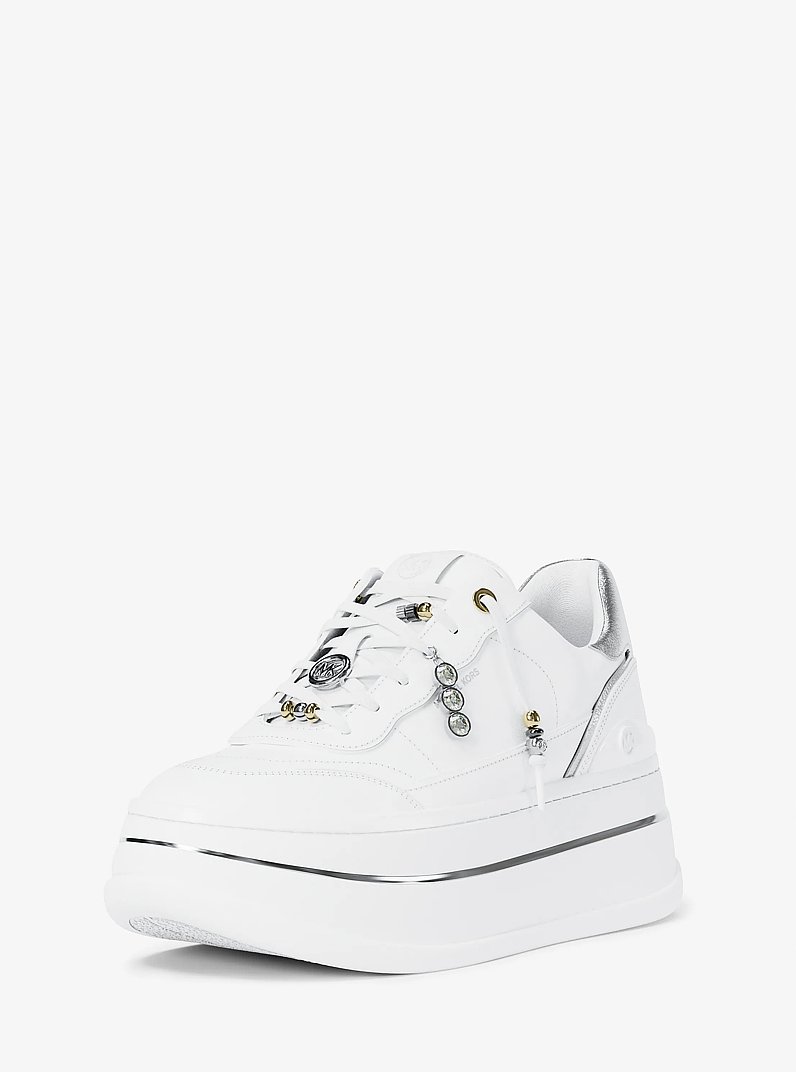 Hayes Embellished Leather Platform Sneaker in OPTIC WHITE | Michael Kors