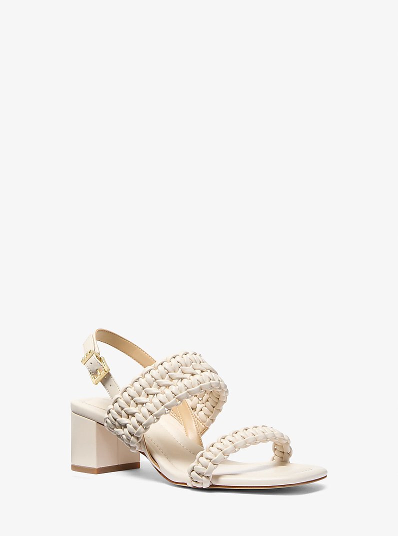 Audrina Woven Block Heel Sandal in LT CREAM | Michael Kors