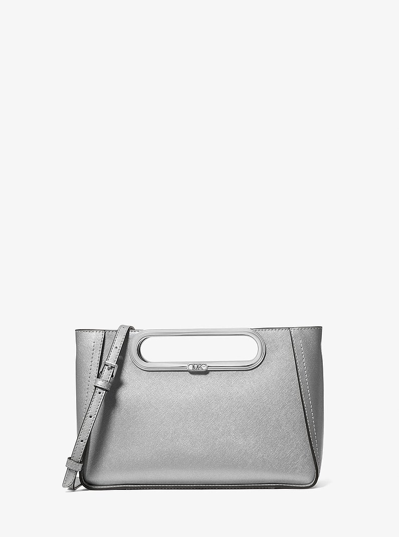 Chelsea Large Metallic Saffiano Leather Convertible Crossbody Bag in SILVER | Michael Kors