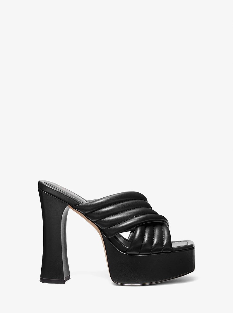 Portia Quilted Leather Platform Sandal in BLACK | Michael Kors