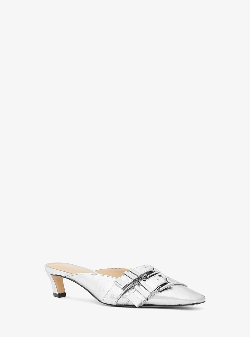 Darrington Crackled Metallic Leather Mule in SILVER | Michael Kors
