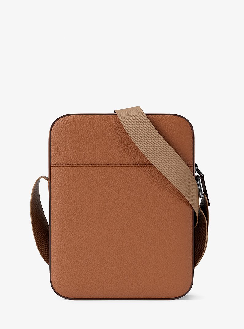 Cooper Logo Embossed Pebbled Leather Messenger Bag in LUGGAGE | Michael Kors